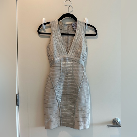 Mini Herve Ledger Bondage Silver Metallic Dress - Picture 1 of 6